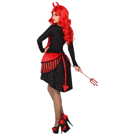 Costume de diablesse pour femme avec robe rouge et noire et cornes - déguisement ange et démon
