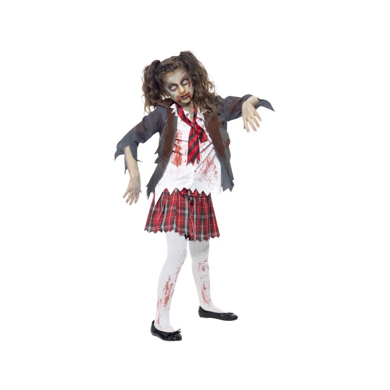 Déguisement zombie fille écolière halloween, costume pour enfant de 7 à 15 ans