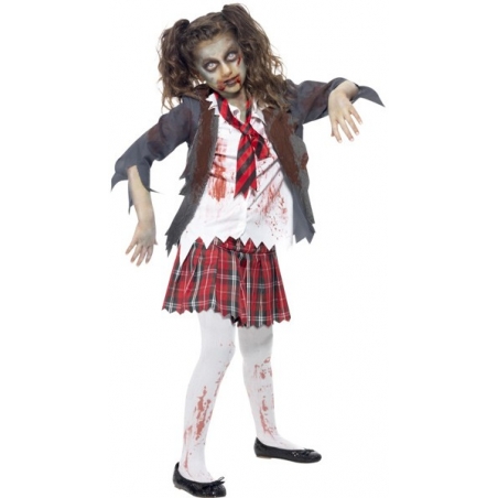 Déguisement zombie fille écolière halloween, costume pour enfant de 7 à 15 ans