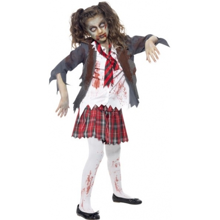 Déguisement zombie fille écolière halloween, costume pour enfant de 7 à 15 ans Déguisement zombie fille écolière halloween, costume pour enfant de 7 à 15 ans
