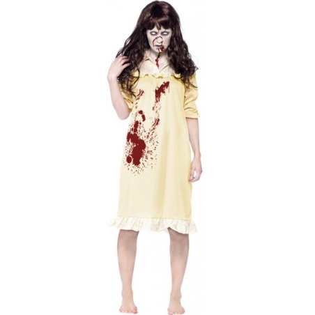 Déguisement exorciste femme zombie avec robe et perruque - costume film d'horreur