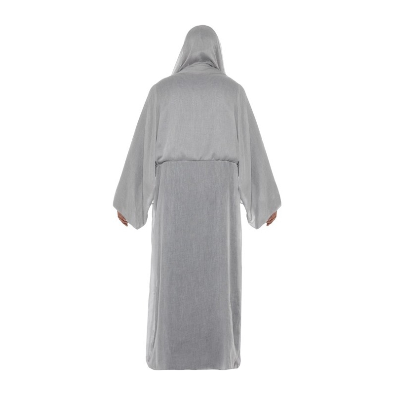 deguisement faucheur gris halloween, costume avec tunique à capuche et masque