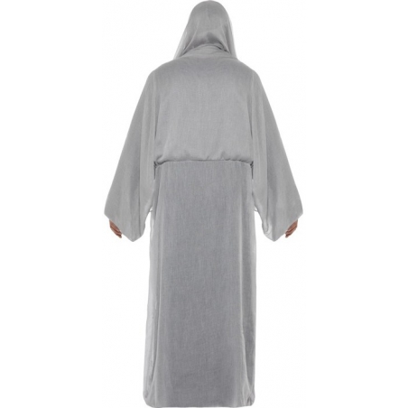 deguisement faucheur gris halloween, costume avec tunique à capuche et masque