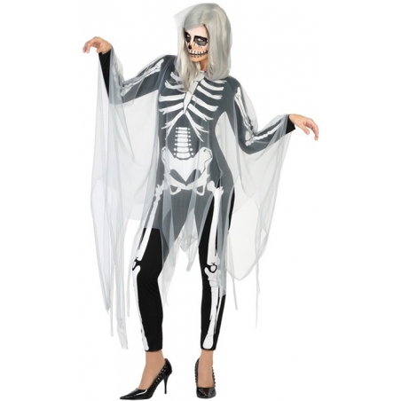 déguisement squelette pour femme avec combinaison imprimée et cape - deguisement fantome halloween