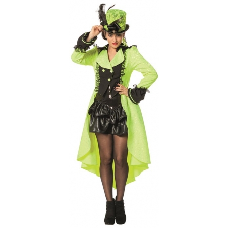 déguisement chapelier femme, longue veste vert fluo disponible en grande taille 