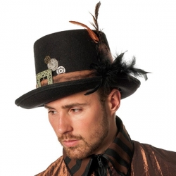 Chapeau steampunk pour homme avec plumes et mécanismes - costume époque victorienne