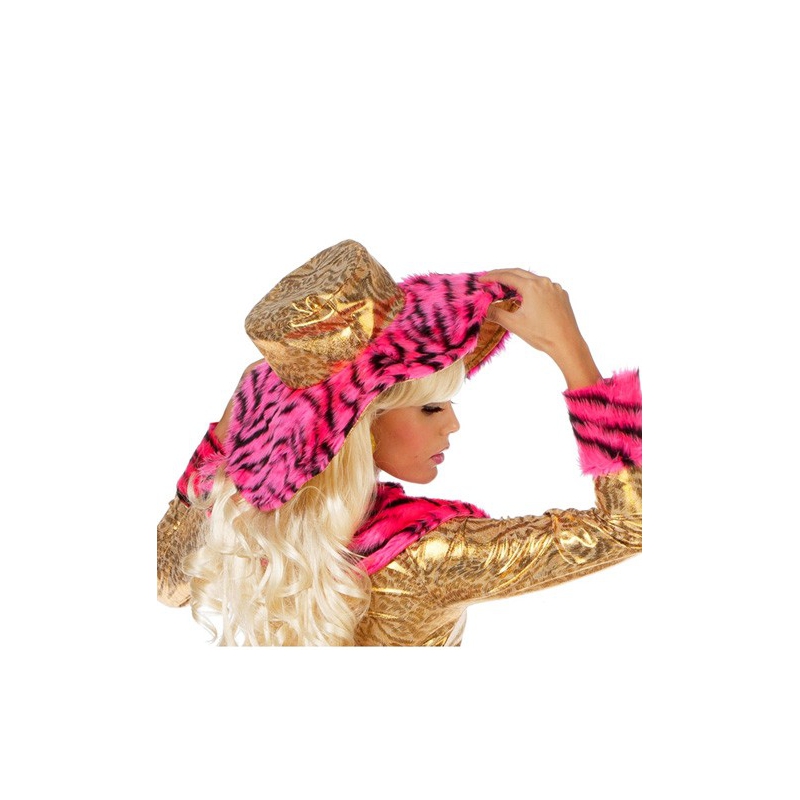 Chapeau pimp avec fourrure rose et noire pour femme - accessoire bling bling et années 70pour 