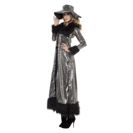 Long manteau noir et argent à paillettes - costume bling bling femme