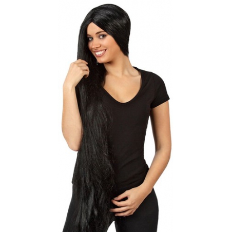 longue perruque noire pour adulte, cheveux extra longs