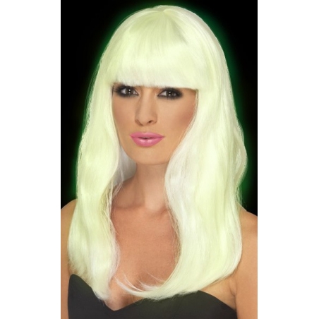 Perruque longue phosphorescente avec frange - perruque lumineuse