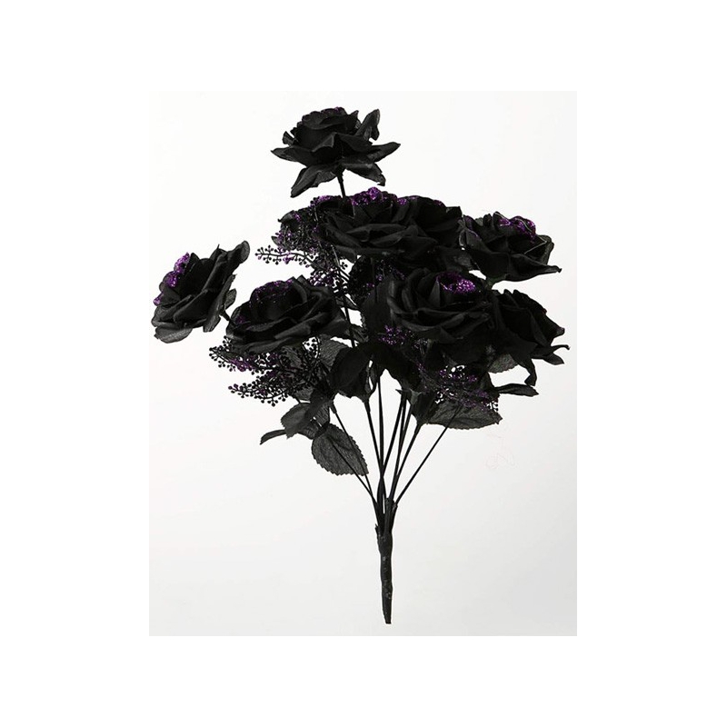Bouquet de roses noires à paillettes violettes - accessoires et décoration halloween