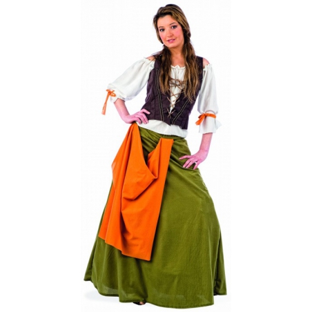 Déguisement de taverniere médiévale pour femme, costume d'époque avec chemisier, jupe et boléro Déguisement de taverniere médiévale pour femme, costume d'époque avec chemisier, jupe et boléro