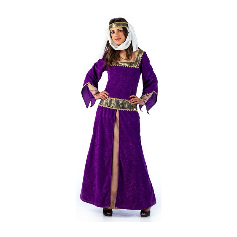 Déguisement dame médiévale luxe avec robe, ceinture et bandeau - costume médiéval et moyen-âge