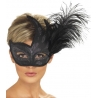 Masque vénitien noir avec plume - Masques & Loups