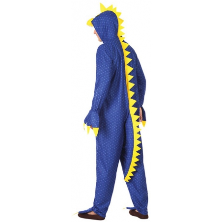 Costume de dinosaure pour adulte avec combinaison bleu et jaune à capuche - taille M/L et XL