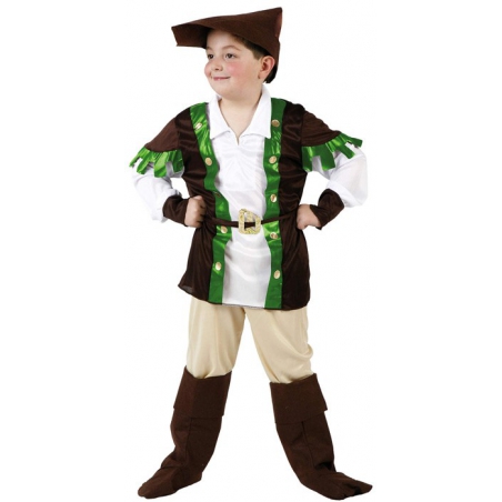 Déguisement garçon medieval avec haut, pantalon, ceinture, chapeau et sur-bottes 