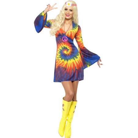 Déguisement hippie pour femme, robe multicolore années 60