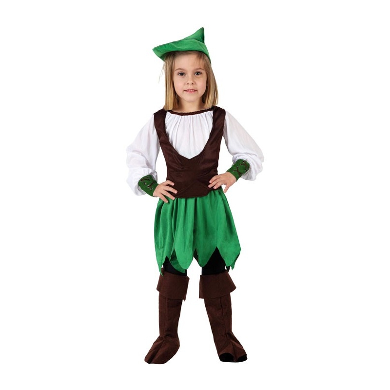 Déguisement fille des bois, robin des bois dans sa version féminine avec chapeau et surbottes