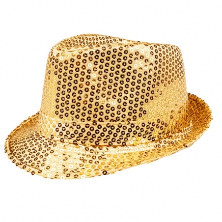 Borsalino sequin or - chapeau disco couleur or