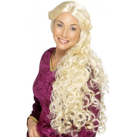 Longue perruque blonde cheveux ondulés, déguisement femme de la renaissance 