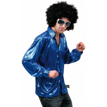 Chemise disco bleu night fever - déguisement disco homme