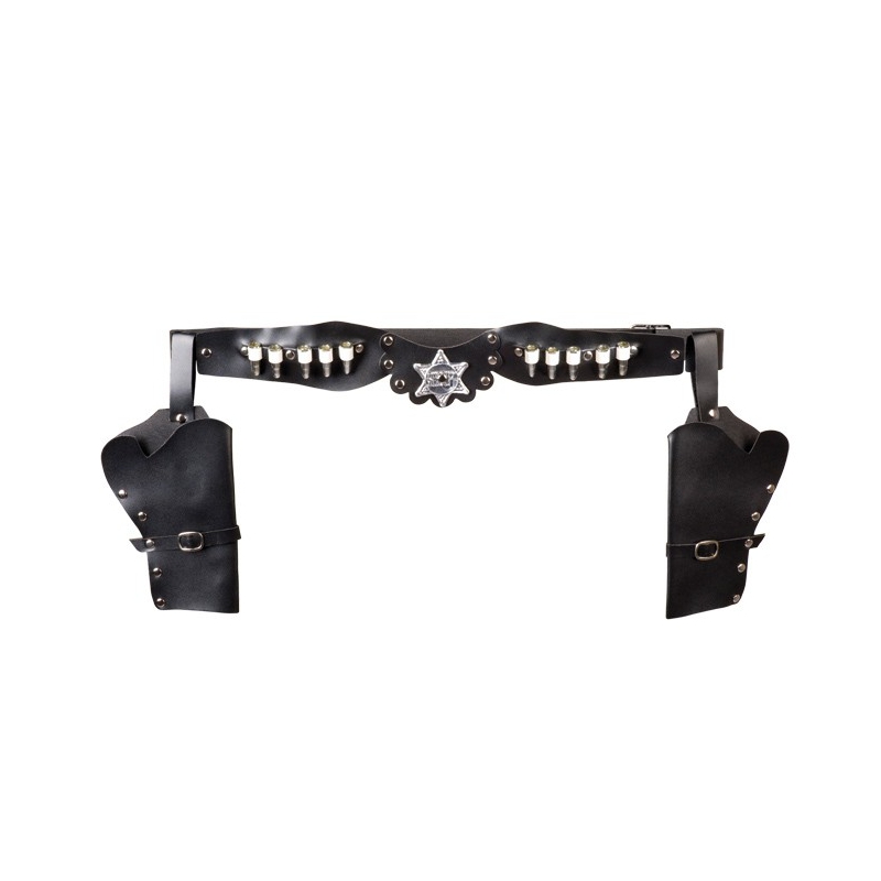 Ceinture noire pour pistolets, accessoire déguisement de cowboy pour adulte