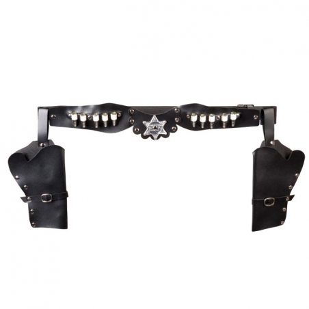 Ceinture noire pour pistolets, accessoire déguisement de cowboy pour adulte