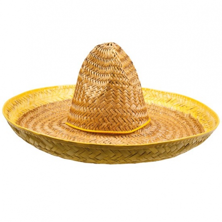 Chapeau mexicain jaune 50 cm, sombrero pour soirée mexicaine