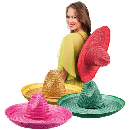Chapeaux mexicains 50 cm, sombrero mexicain pour adulte disponible en rouge, vert, jaune et rose
