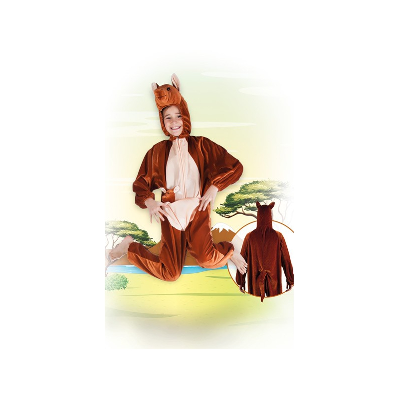 Costume de kangourou pour enfant, combinaison à capuche avec tête de kangourou