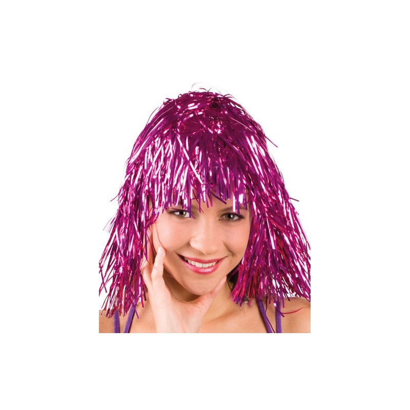 Perruque disco rose métallique femme
