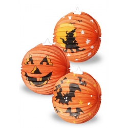 Lanterne halloween orange 3 modèles assortis (citrouille, sorcière ou chauve-souris)