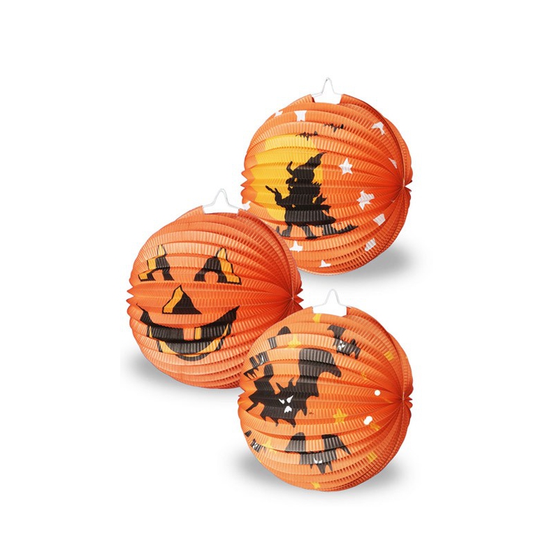 Lanterne halloween orange 3 modèles assortis (citrouille, sorcière ou chauve-souris)