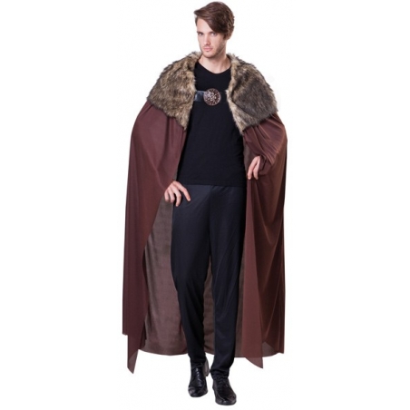 Cape médiévale marron avec fourrure pour homme idéale pour vous permettre d'incarner un personnage digne de Game of Thrones