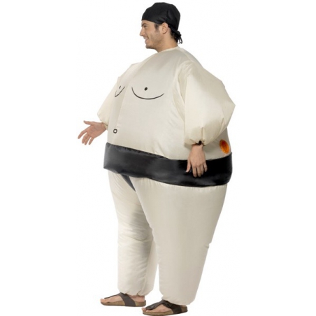 Déguisement humoristique pour adulte, le sumo gonflable avec combinaison et coiffe