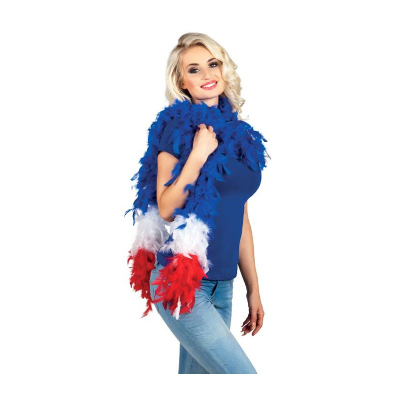 Boa France en plumes 180 cm, tricolore bleu blanc rouge 50 gr