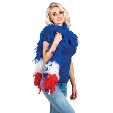 Boa France en plumes 180 cm, tricolore bleu blanc rouge 50 gr