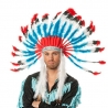 Coiffe indienne pour homme avec plumes bleues, rouges et blanches 