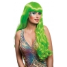 Longue perruque de couleur vert fluo pour femme avec frange