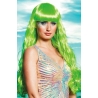 Perruque de sirène pour femme, longue perruque vert fluo avec frange