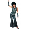 Déguisement disco chic femme, combinaison noire avec mitaines assorties