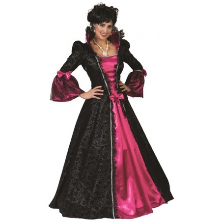 Déguisement de marquise baroque noire et rose idéale pour le carnaval et halloween