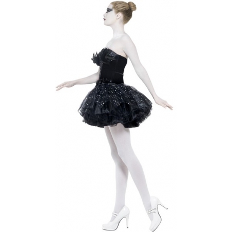 Costume Black Swan pour adulte avec sa robe bustier décorée de plumes noires