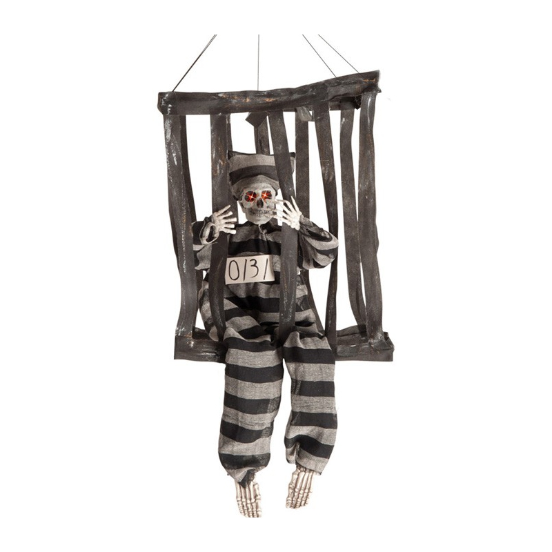 Squelette prisonnier en cage à suspendre pour votre déco d'halloween