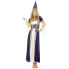Déguisement médiéval bleu pour femme avec robe et chapeau