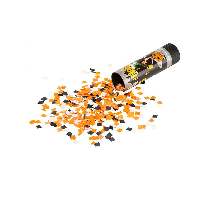 Canon à confettis orange et noir 15 cm - confettis halloween