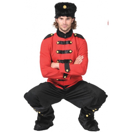 Costume Russe noir et rouge pour homme avec pantalon, veste, chapeau et surbottes