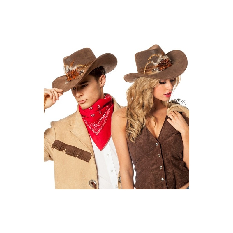 Chapeau Cowboy Rose Avec Bord En Plumes - Accessoire Déguisement Femme Adulte - Léger Et Confortable - 11