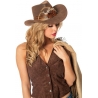 Chapeau de cowgirl avec plumes, couleur brun - accessoire western & far west