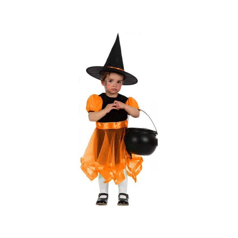 déguisement halloween bébé 6-12 mois, robe de sorcière orange avec chapeau